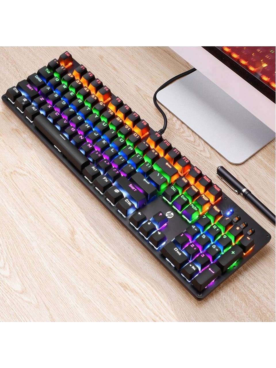 HP GK100F Mekanik Gaming Klavye Rgb Işıklı Kablolu Klavye Şık Zarif Modern Tasarım Türkçe Q Klavye